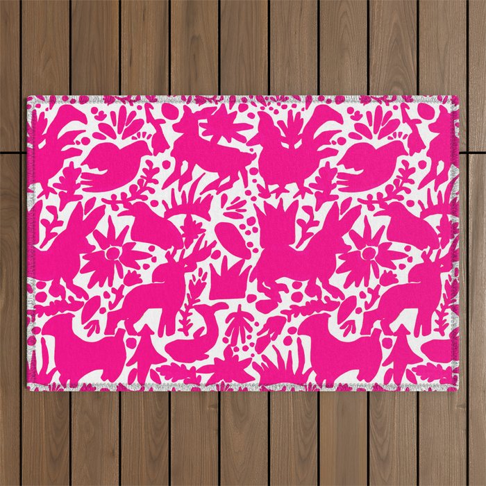 Hot Pink Otomi Bright Pattern Outdoor Rug Gallery Image 1