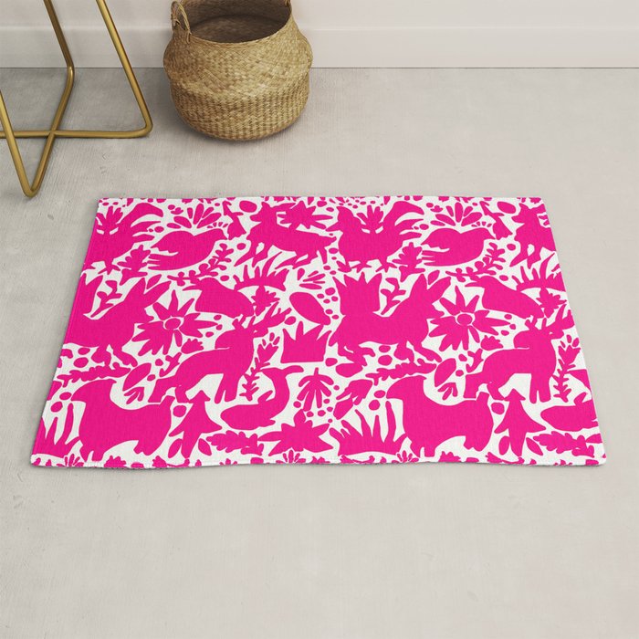 Hot Pink Otomi Bright Pattern Rug Gallery Image 1