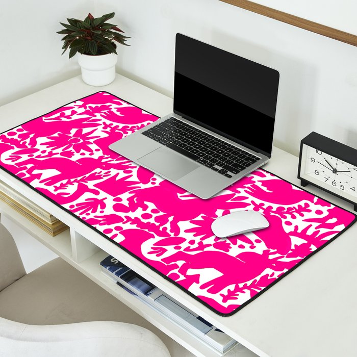 Hot Pink Otomi Bright Pattern Desk Mat Gallery Image 2