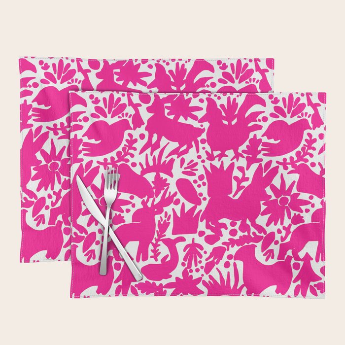 Hot Pink Otomi Bright Pattern Placemat Gallery Image 1
