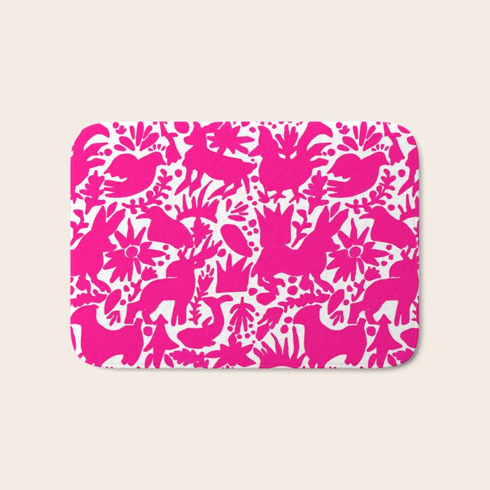 Hot Pink Otomi Bright Pattern Bath Mat Gallery Image 1