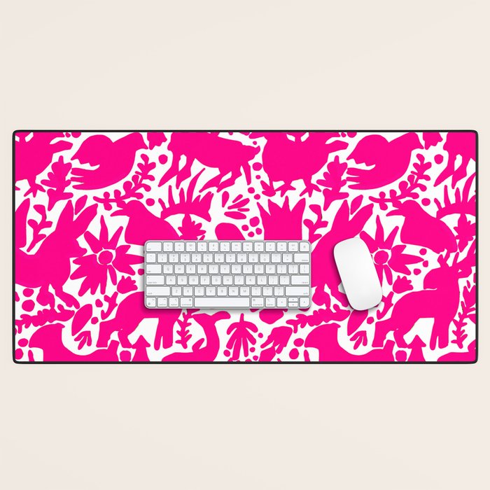 Hot Pink Otomi Bright Pattern Desk Mat Gallery Image 1