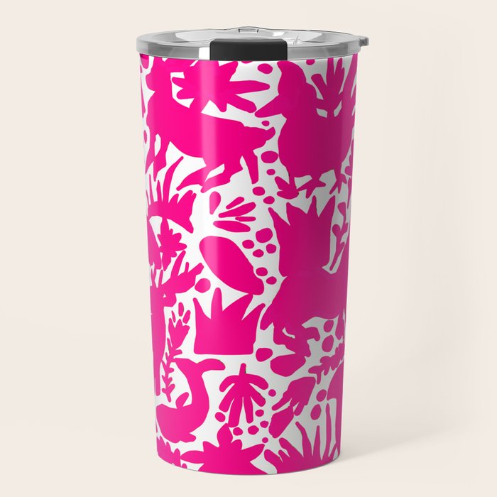 Hot Pink Otomi Bright Pattern Travel Mug Gallery Image 1
