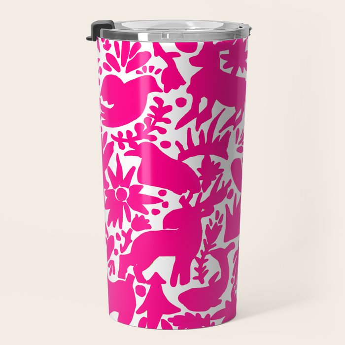 Hot Pink Otomi Bright Pattern Travel Mug Gallery Image 3
