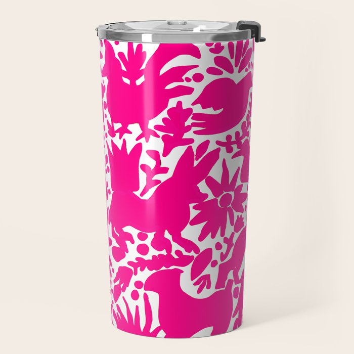 Hot Pink Otomi Bright Pattern Travel Mug Gallery Image 2