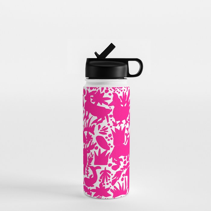 Hot Pink Otomi Bright Pattern Water Bottle Gallery Image 1