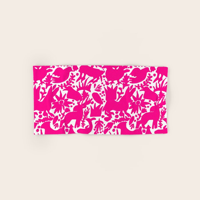 Hot Pink Otomi Bright Pattern Bath Towel Gallery Image 1