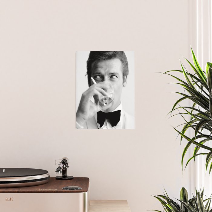 Roger Moore with Martini Retro Vintage Art Poster Gallery Image 2