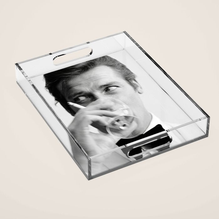 Roger Moore with Martini Retro Vintage Art Acrylic Tray Gallery Image 1