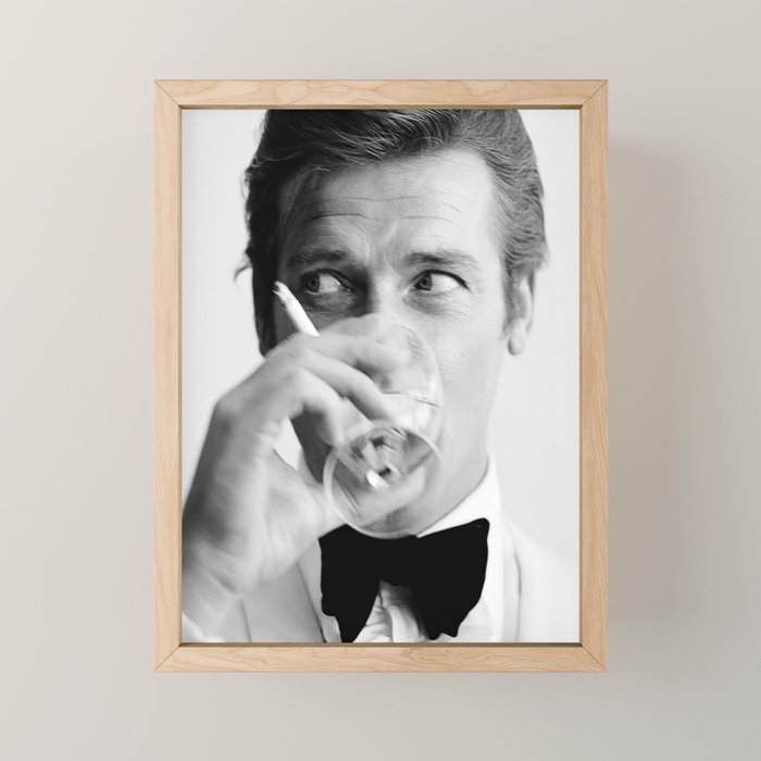 Roger Moore with Martini Retro Vintage Art Mini Art Print Gallery Image 1