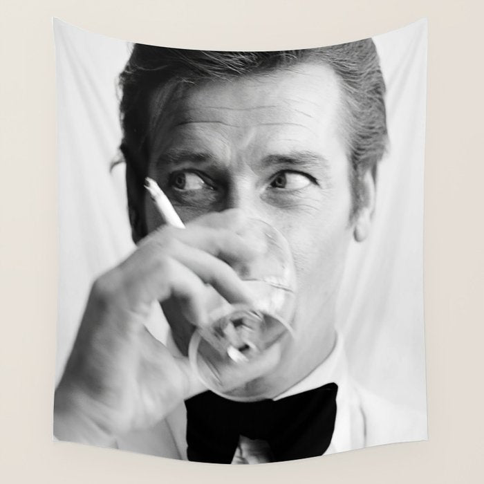 Roger Moore with Martini Retro Vintage Art Wall Tapestry Gallery Image 4