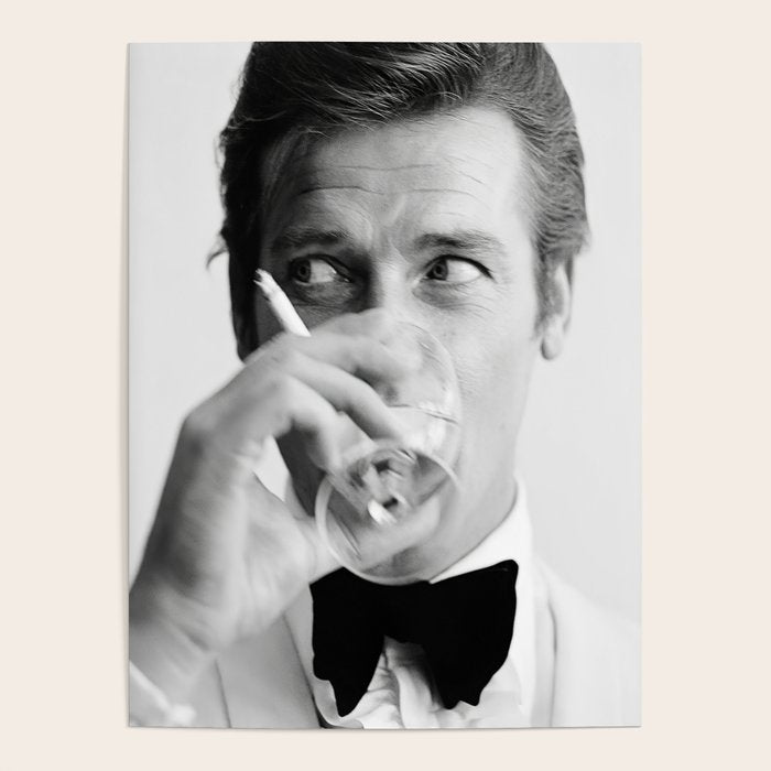 Roger Moore with Martini Retro Vintage Art Poster