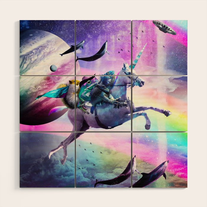 Bearded Dragon Frog Squirrel On Rainbow Unicorn Wood Wall Art Gallery Image 1