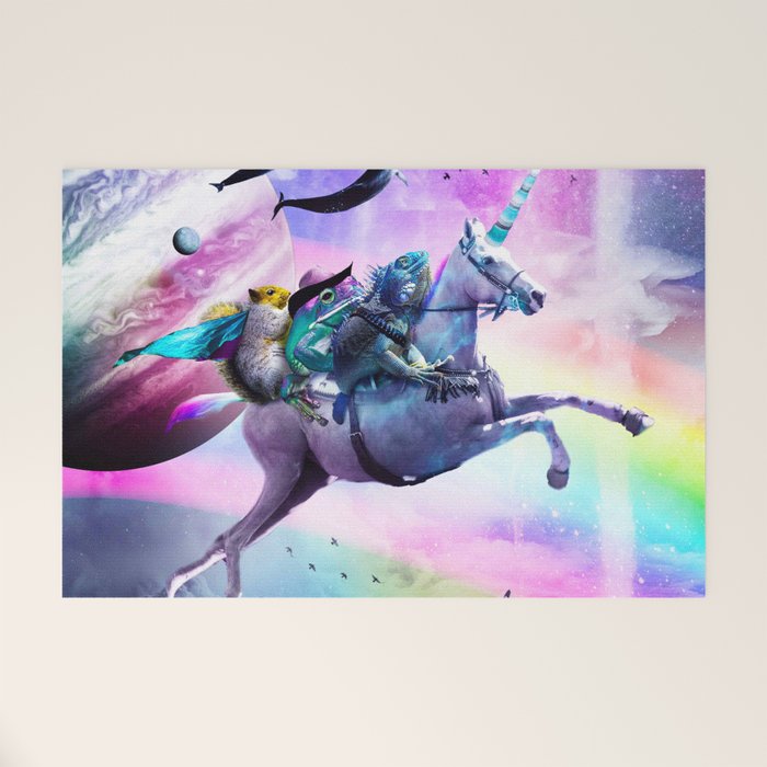 Bearded Dragon Frog Squirrel On Rainbow Unicorn Welcome Mat