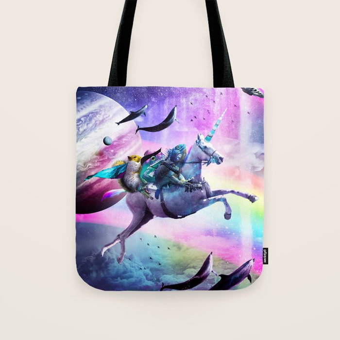 Bearded Dragon Frog Squirrel On Rainbow Unicorn Tote Bag Gallery Image 1
