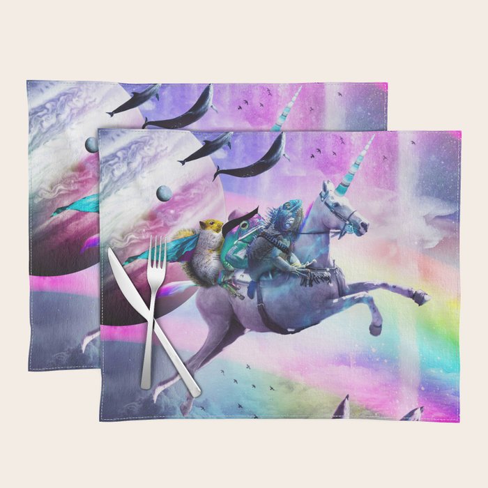 Bearded Dragon Frog Squirrel On Rainbow Unicorn Placemat Gallery Image 1