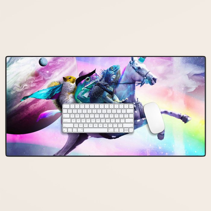 Bearded Dragon Frog Squirrel On Rainbow Unicorn Desk Mat Gallery Image 1