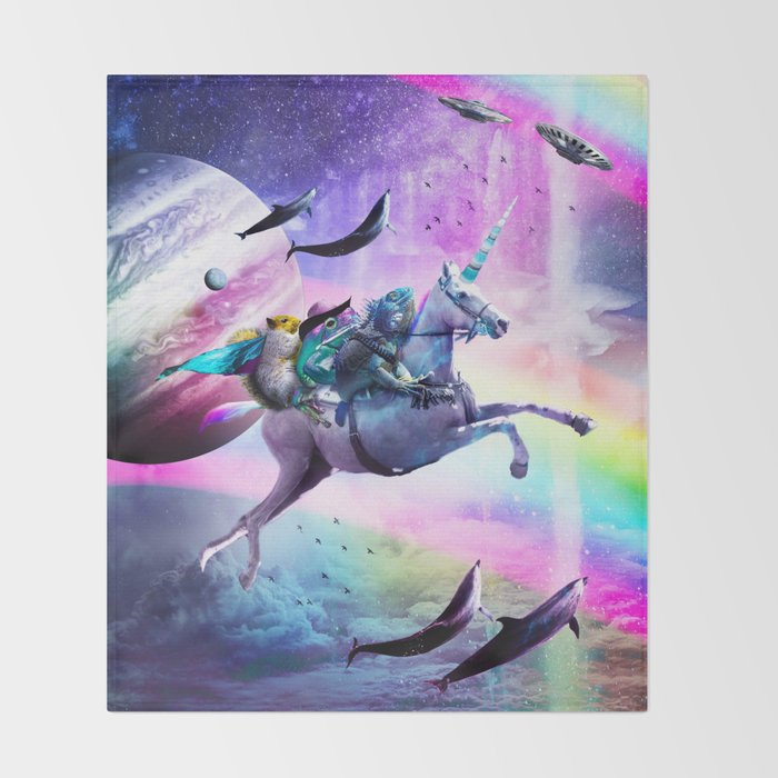 Bearded Dragon Frog Squirrel On Rainbow Unicorn Throw Blanket Gallery Image 2