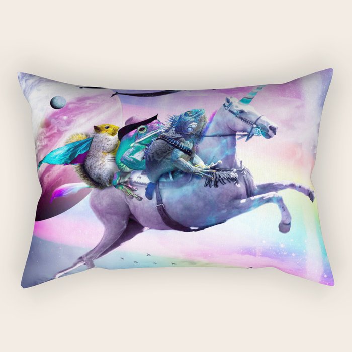 Bearded Dragon Frog Squirrel On Rainbow Unicorn Rectangular Pillow Gallery Image 2