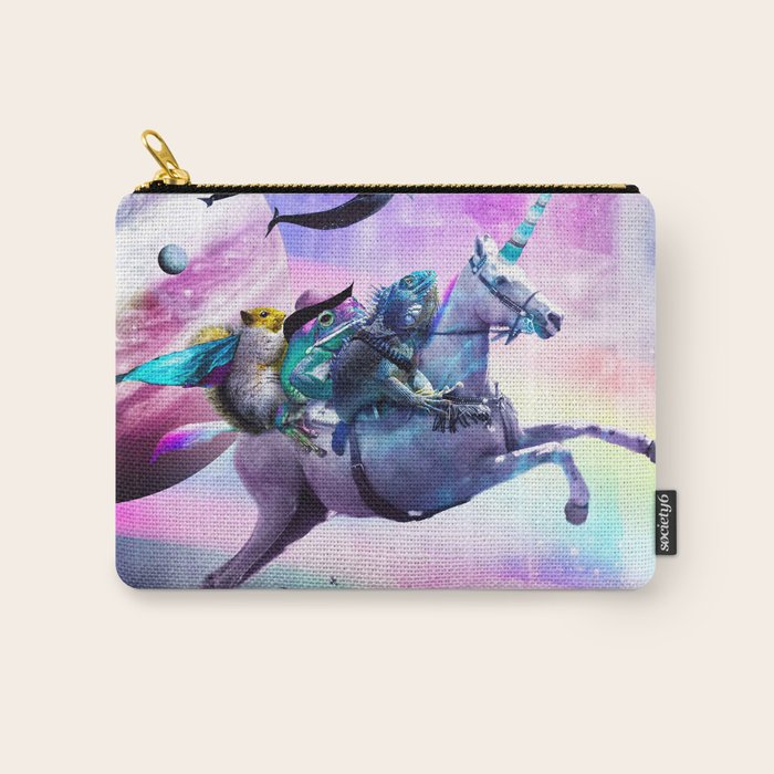 Bearded Dragon Frog Squirrel On Rainbow Unicorn Carry All Pouch Gallery Image 1