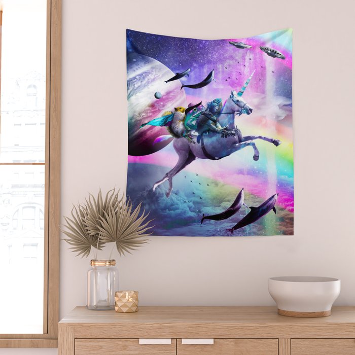 Bearded Dragon Frog Squirrel On Rainbow Unicorn Wall Tapestry Gallery Image 2