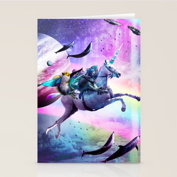 Bearded Dragon Frog Squirrel On Rainbow Unicorn Stationery Card Gallery Image 1