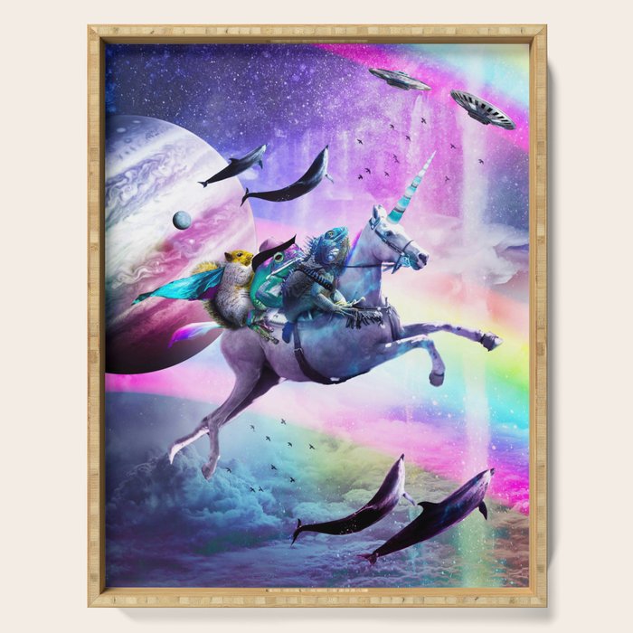 Bearded Dragon Frog Squirrel On Rainbow Unicorn Serving Tray Gallery Image 1