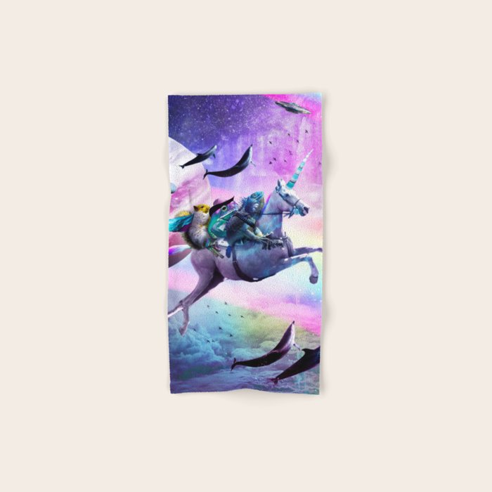 Bearded Dragon Frog Squirrel On Rainbow Unicorn Bath Towel Gallery Image 1