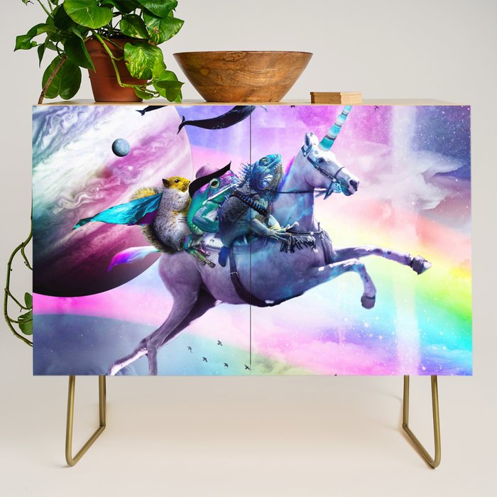 Bearded Dragon Frog Squirrel On Rainbow Unicorn Credenza Gallery Image 1