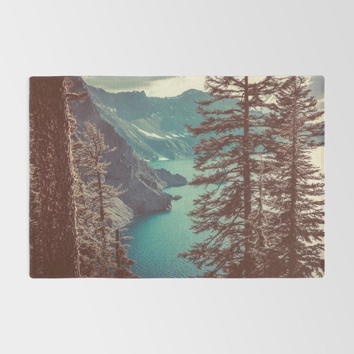 Vintage Blue Crater Lake and Trees - Nature Photography Rug Gallery Image 2