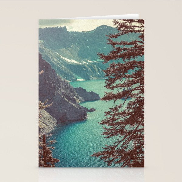 Vintage Blue Crater Lake and Trees - Nature Photography Stationery Card Gallery Image 2