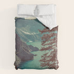Vintage Blue Crater Lake and Trees - Nature Photography Duvet Cover Gallery Image 6