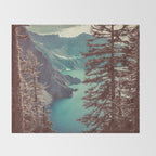 Vintage Blue Crater Lake and Trees - Nature Photography Throw Blanket Gallery Image 2