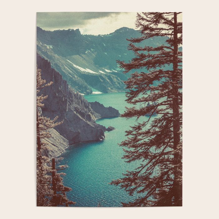 Vintage Blue Crater Lake and Trees - Nature Photography Poster Gallery Image 4