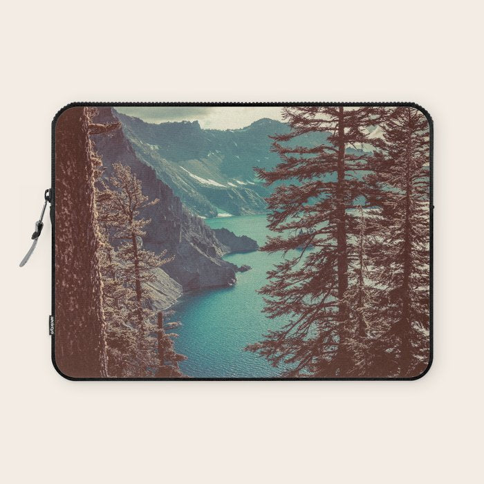 Vintage Blue Crater Lake and Trees - Nature Photography Laptop Sleeve Gallery Image 1