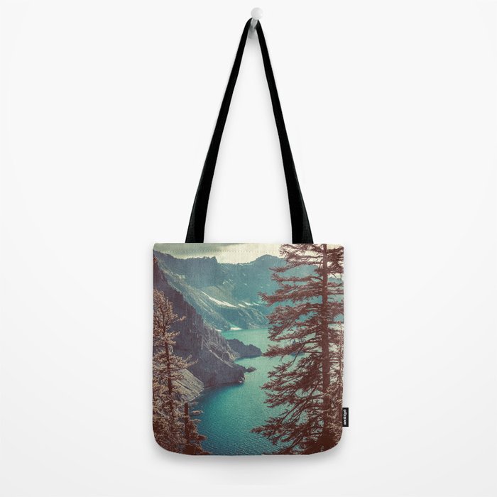 Vintage Blue Crater Lake and Trees - Nature Photography Tote Bag Gallery Image 2