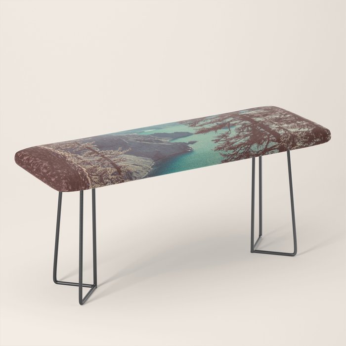 Vintage Blue Crater Lake and Trees - Nature Photography Bench Gallery Image 1