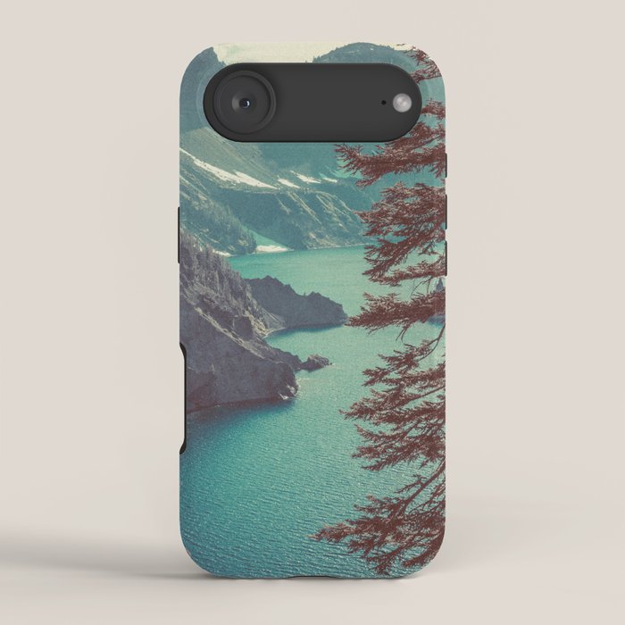 Vintage Blue Crater Lake and Trees - Nature Photography iPhone Case Gallery Image 2