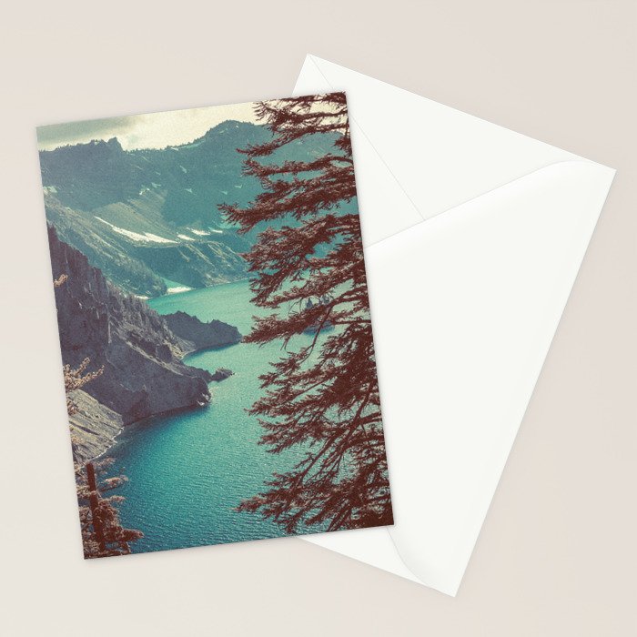 Vintage Blue Crater Lake and Trees - Nature Photography Stationery Card Gallery Image 2