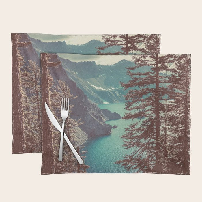 Vintage Blue Crater Lake and Trees - Nature Photography Placemat Gallery Image 1