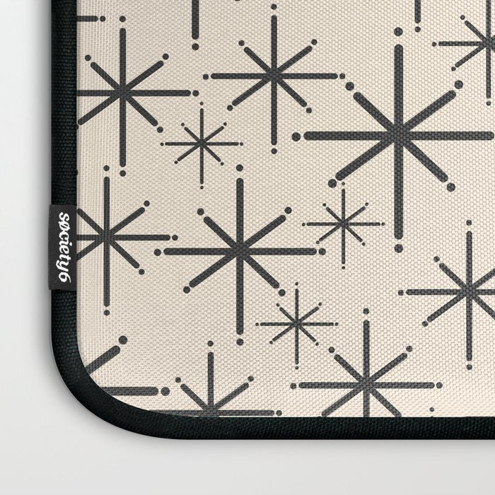 Stella II - Atomic Age Mid Century Modern Starburst Pattern in Charcoal Gray and Almond Cream  Laptop Sleeve Gallery Image 3