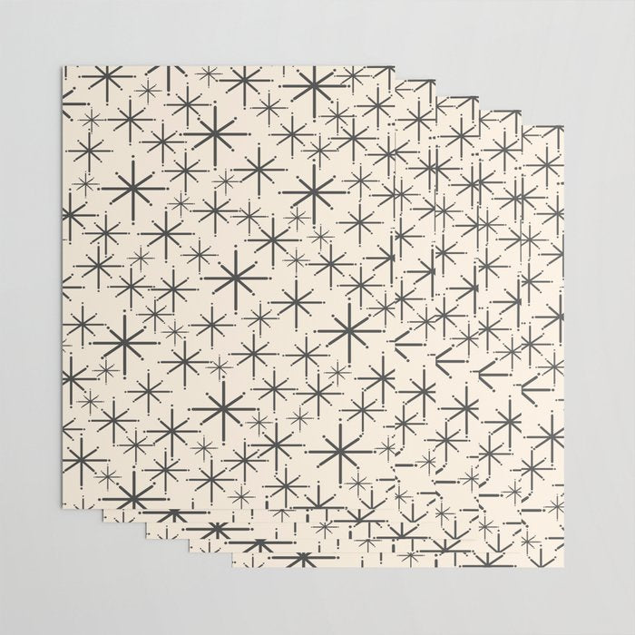 Stella II - Atomic Age Mid Century Modern Starburst Pattern in Charcoal Gray and Almond Cream  Wrapping Paper Gallery Image 3