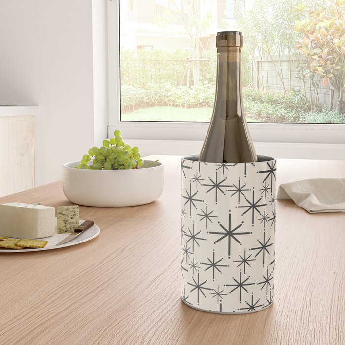 Stella II - Atomic Age Mid Century Modern Starburst Pattern in Charcoal Gray and Almond Cream  Wine Chiller Gallery Image 4