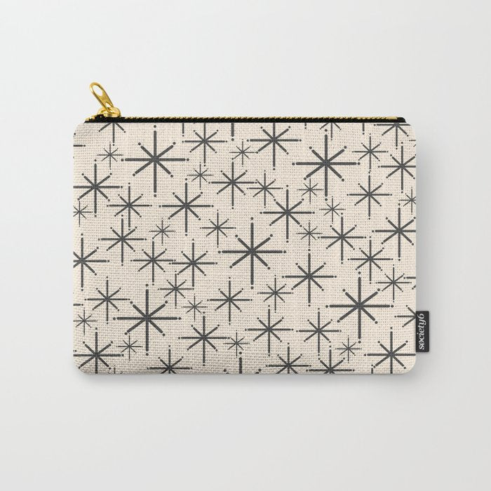 Stella II - Atomic Age Mid Century Modern Starburst Pattern in Charcoal Gray and Almond Cream  Carry All Pouch Gallery Image 1
