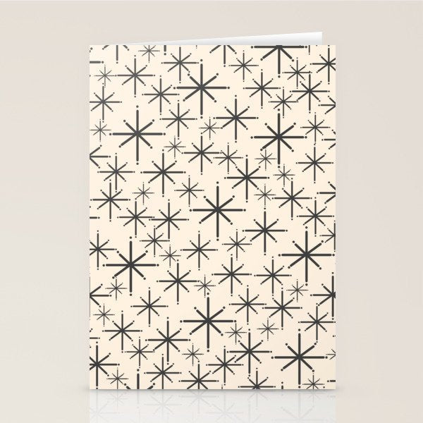 Stella II - Atomic Age Mid Century Modern Starburst Pattern in Charcoal Gray and Almond Cream  Stationery Card Gallery Image 2