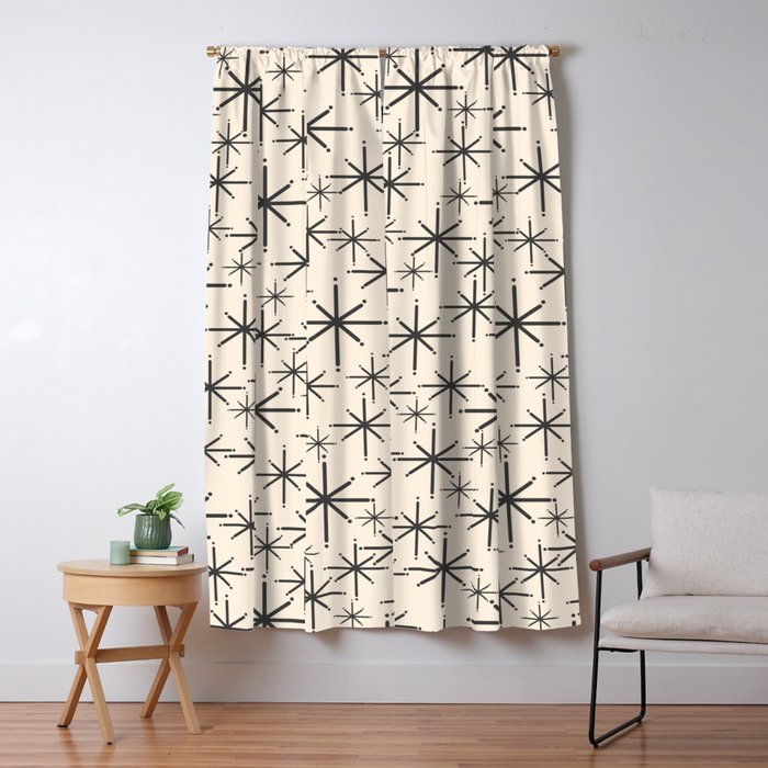 Stella II - Atomic Age Mid Century Modern Starburst Pattern in Charcoal Gray and Almond Cream  Window Curtain Gallery Image 1