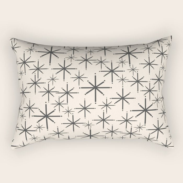 Stella II - Atomic Age Mid Century Modern Starburst Pattern in Charcoal Gray and Almond Cream  Rectangular Pillow Gallery Image 1