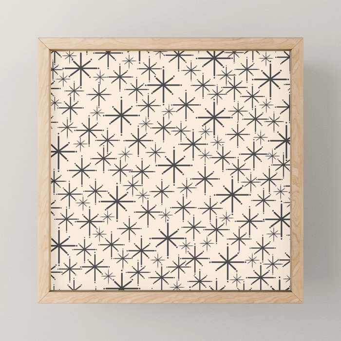 Stella II - Atomic Age Mid Century Modern Starburst Pattern in Charcoal Gray and Almond Cream  Mini Art Print Gallery Image 1