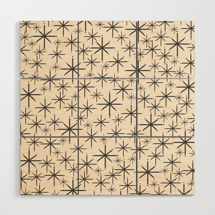 Stella II - Atomic Age Mid Century Modern Starburst Pattern in Charcoal Gray and Almond Cream  Wood Wall Art Gallery Image 1