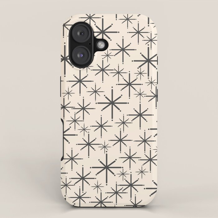 Stella II - Atomic Age Mid Century Modern Starburst Pattern in Charcoal Gray and Almond Cream  iPhone Case Gallery Image 1